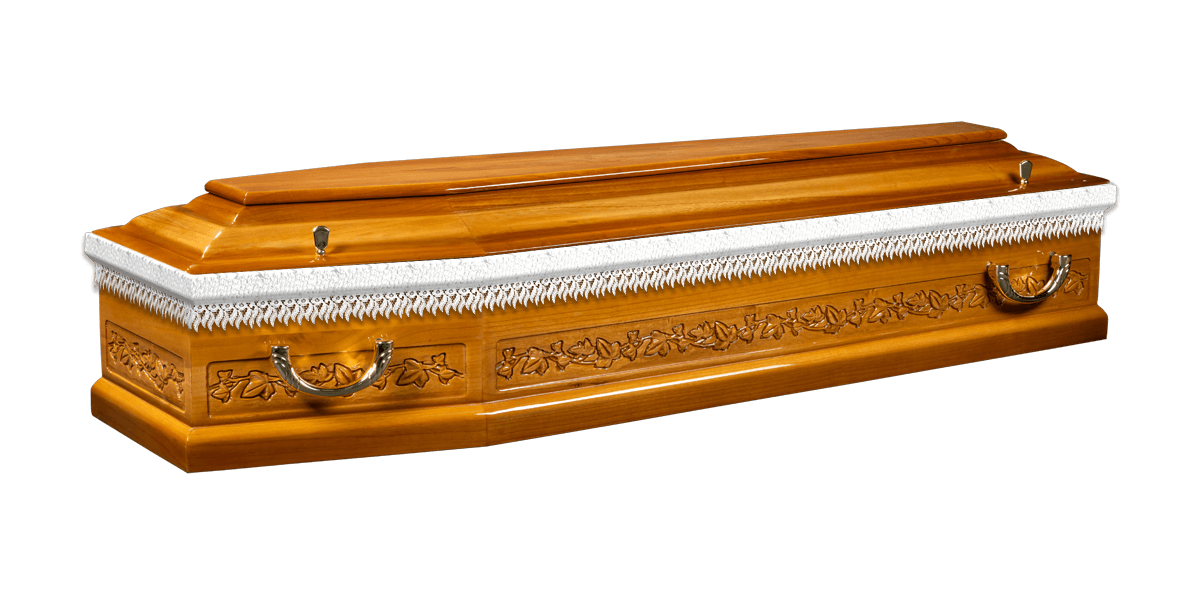 Borostyán ombre császárfa koporsó, jázmin fehér béléssel