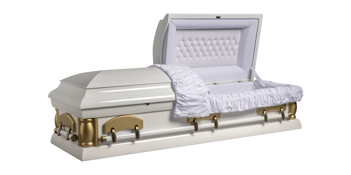 Manhattan white/gold white, gold poplar coffin